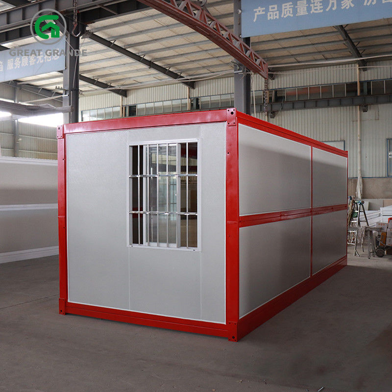 Prefab Folding Container Home Khung màu đỏ Cửa kính bên Khung thép mạ kẽm Hỗ trợ
