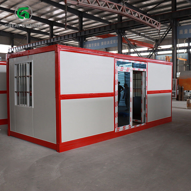 Prefab Folding Container Home Khung màu đỏ Cửa kính bên Khung thép mạ kẽm Hỗ trợ