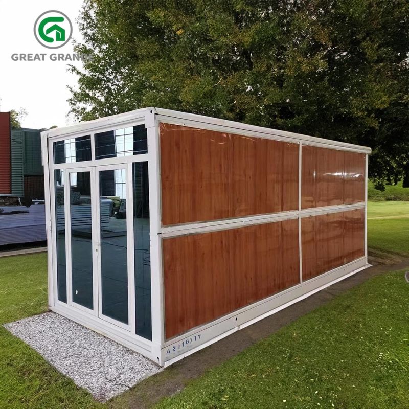 Nhà chứa gấp Prefab tùy chỉnh Cửa thủy tinh thép Bức tường màu nâu có sẵn cho thuê
